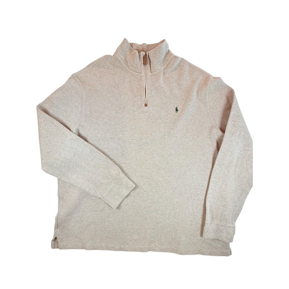 Polo Ralph Lauren Quarter Zip Pullover Mens XXL Beige Cotton Knit Sweater 71451